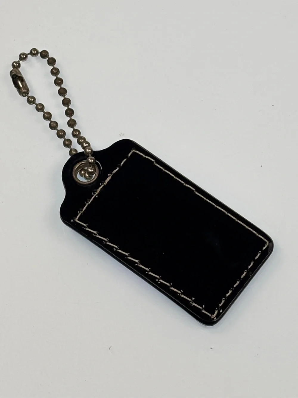 Coach Black Leather Key Tag with Pink Accent and Ball Chain